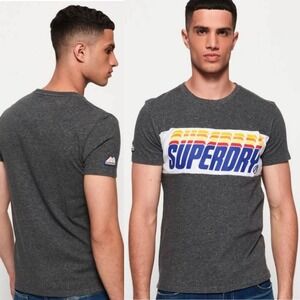 Superdry Mens T Shirt Size XL Dark Gray Short Sleeve Graphic Print Cotton Blend